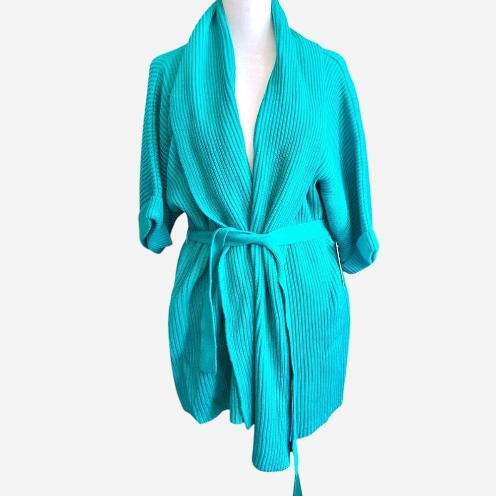 Chaus Teal Ribbed Knit Cardigan